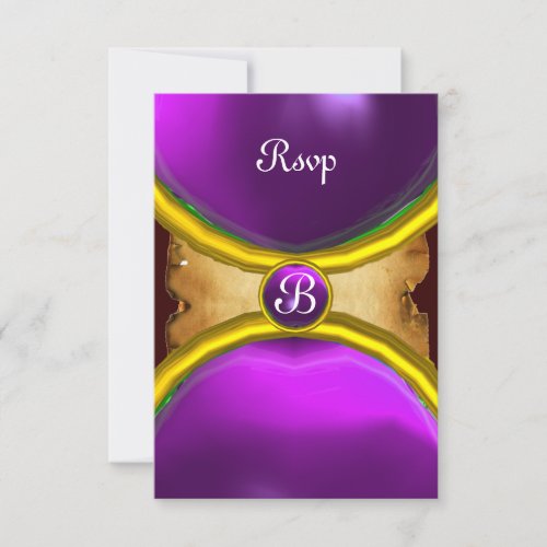 MAGIC RINGS MONOGRAM parchment rsvp gem purple Invitation