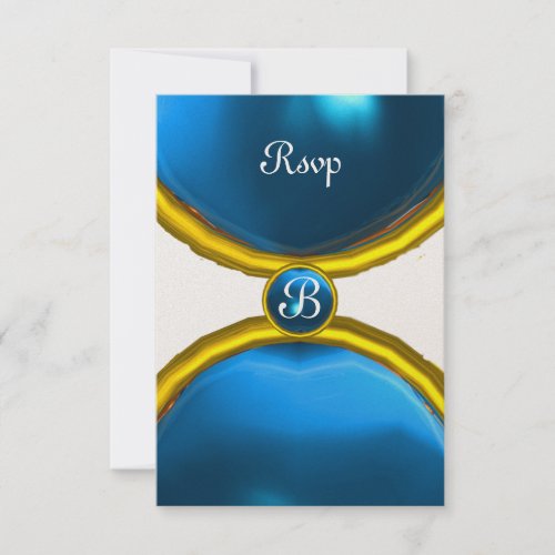 MAGIC RINGS MONOGRAM rsvp gem blue champagne Invitation