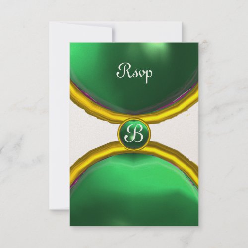 MAGIC RINGS MONOGRAM  rsvp gem green champagne Invitation