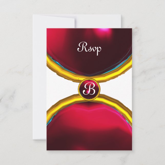 MAGIC RINGS ,MONOGRAM rsvp gem red burgundy Invitation (Front)