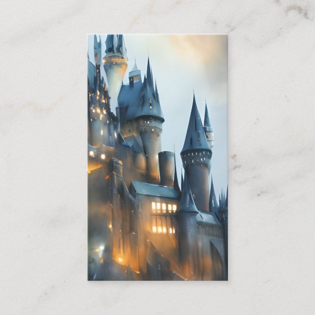 Magic School Castle Watercolor Business Card (Front)