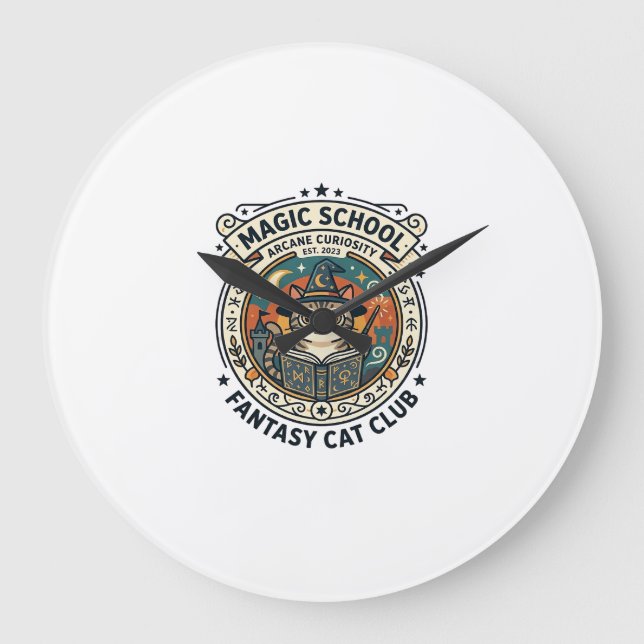 Magic School Fantasy Cat Cute Kitty Design - Magic Large Clock (Front)