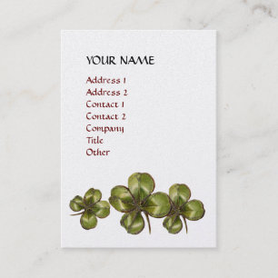 MAGIC SHAMROCKS  IN PURPLE FUCHSIA GOLD SPARKLES BUSINESS CARD