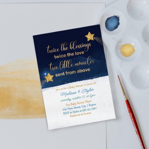 Magic Shooting Star Twin Baby Shower Invitation