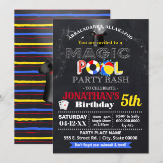 Magic show and pool birthday bash children party invitation