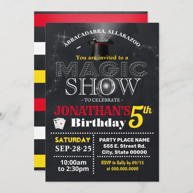 Magic show birthday bash children party invitation (Front/Back)