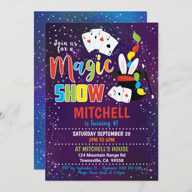 Magic Show Birthday Invitation Magic Invitation (Front/Back)