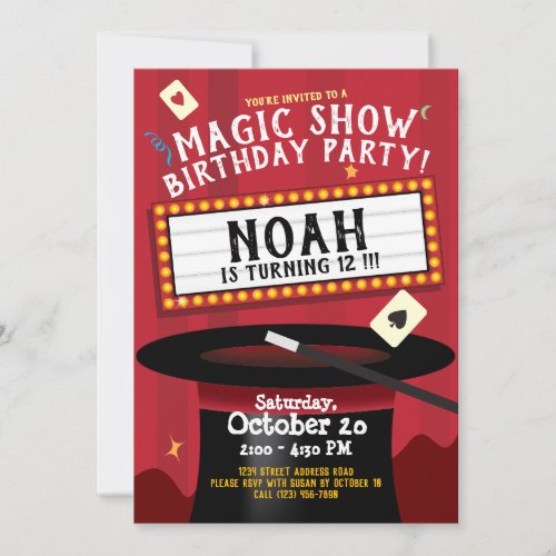 Magic Show Birthday Party Invitation Marquee  Hat