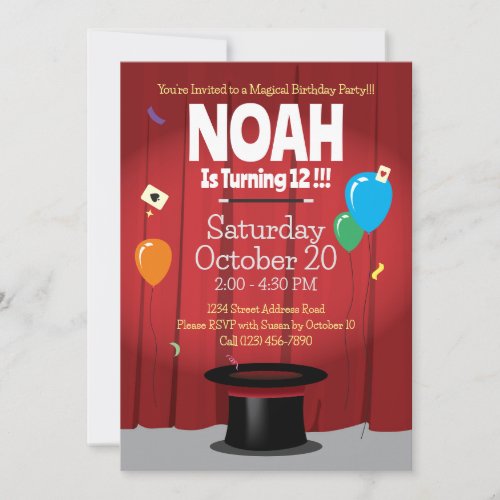 Magic Show Birthday Party Invitation with Top Hat