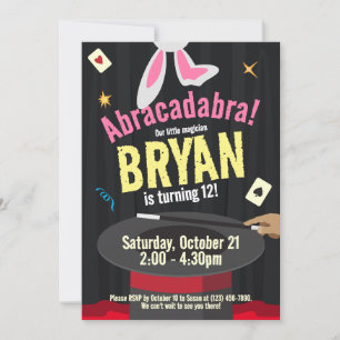 Magic Show Birthday Party Magician Hat & Rabbit Invitation