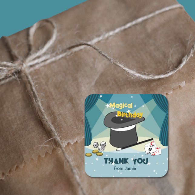 Magic Show Birthday Thank You From Name Square Sticker (Magic Show Birthday Thank You From Name Square Sticker)