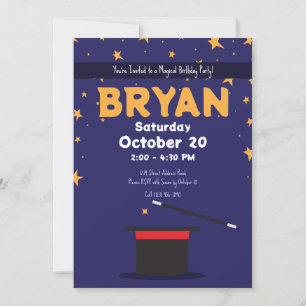 Magic Show Birthday Top Hat & Sparkles Invitation
