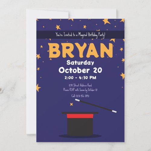 Magic Show Birthday Top Hat  Sparkles Invitation