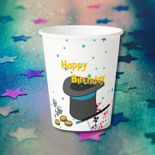 Magic Show Black White Blue Birthday Party Paper Cups