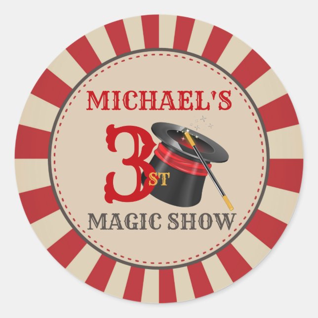 Magic Show Circus Birthday Party Sticker Labels (Front)