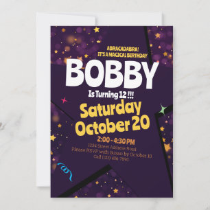 Magic Show Golden Stardust Theme Birthday Invite