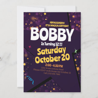 Magic Show Golden Stardust Theme Birthday Invite