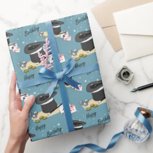 Magic Show Happy Birthday Blue Wrapping Paper