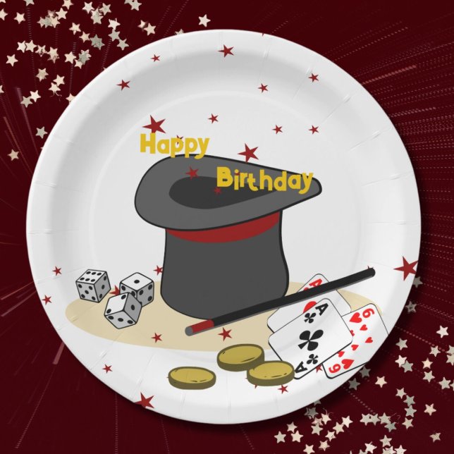 Magic Show Happy Birthday Kids Party Paper Plates (Magic Show Happy Birthday Kids Party Paper Plates, Red Magical Stars)