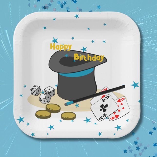 Magic Show Happy Birthday Kids Party Square Paper Plates (Magic Show Happy Birthday Kids Party Square Paper Plates, Blue Stars)