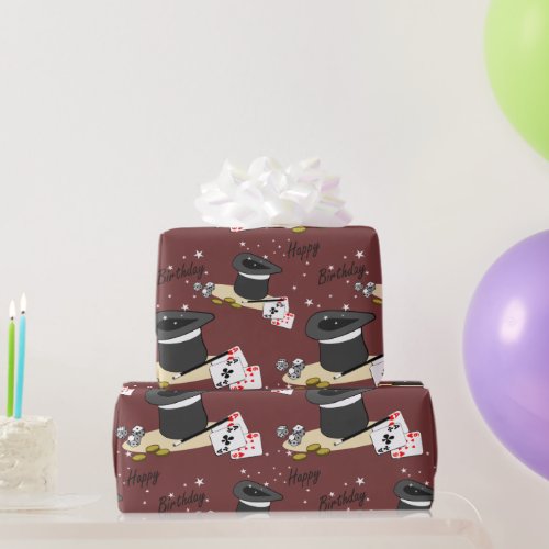 Magic Show Happy Birthday Red Wrapping Paper