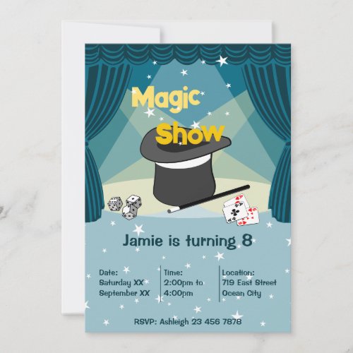 Magic Show Kids 8th Birthday Party Invitation Card