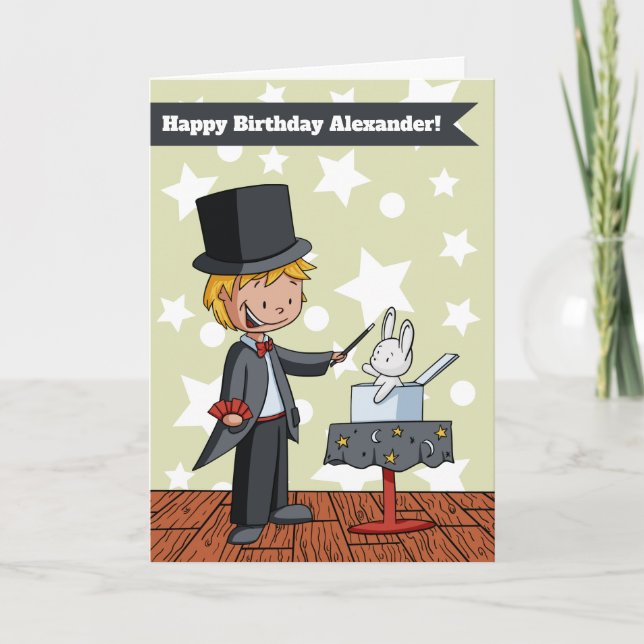 Magic Show Kids Personalized Happy Birthday Card (Front)