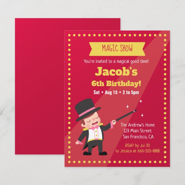 Magic Show Magician Boy Birthday Party Invitations (Front/Back)