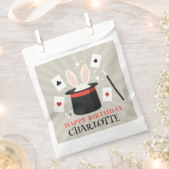 Magic Show Magician Kids Birthday Custom Name Favor Bag (Clipped)