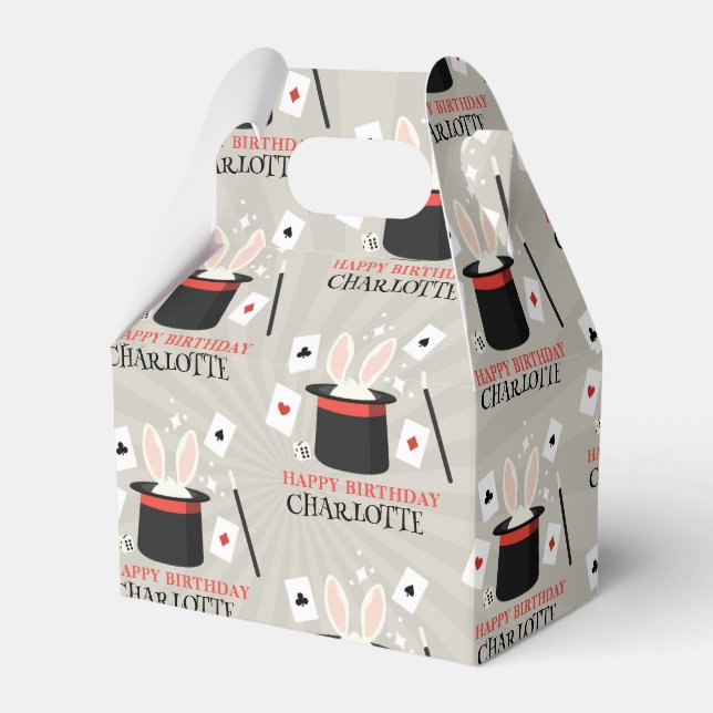 Magic Show Magician Kids Birthday Custom Name Favor Boxes (Front Side)