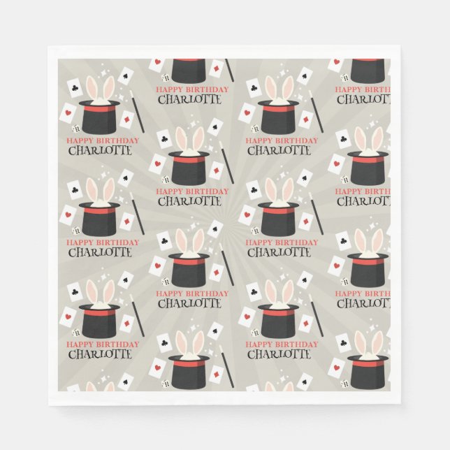 Magic Show Magician Kids Birthday Custom Name Napkins (Front)