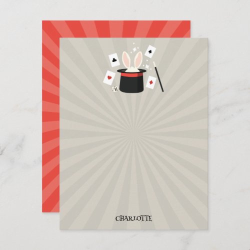 Magic Show Magician Kids Birthday Custom Name Note Card