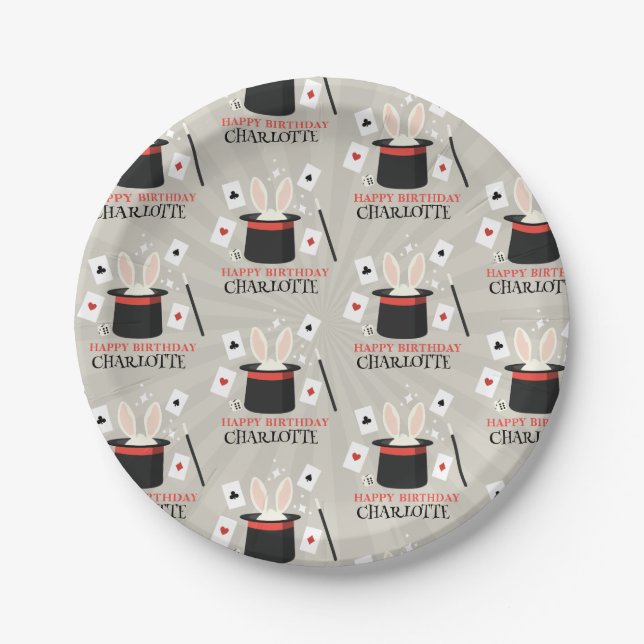 Magic Show Magician Kids Birthday Custom Name Paper Plates (Front)
