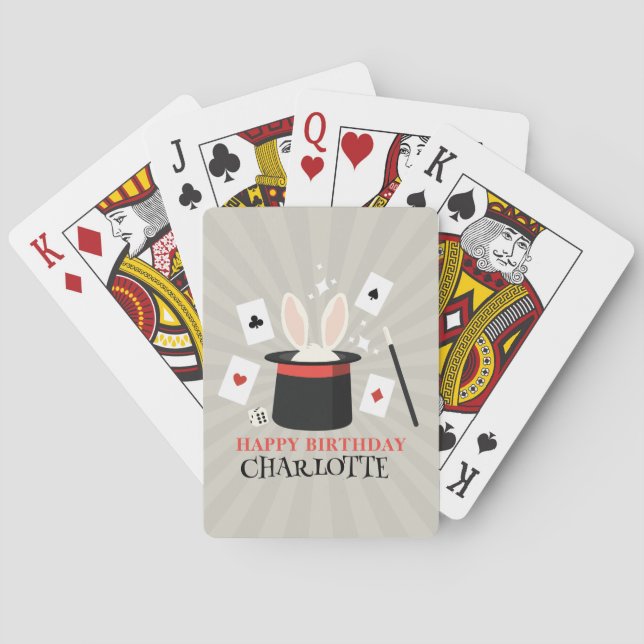 Magic Show Magician Kids Birthday Custom Name Poker Cards (Back)