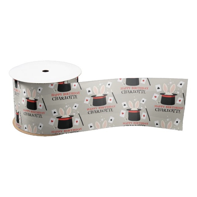 Magic Show Magician Kids Birthday Custom Name Satin Ribbon (Spool)