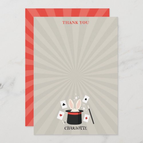 Magic Show Magician Kids Birthday Custom Name Thank You Card