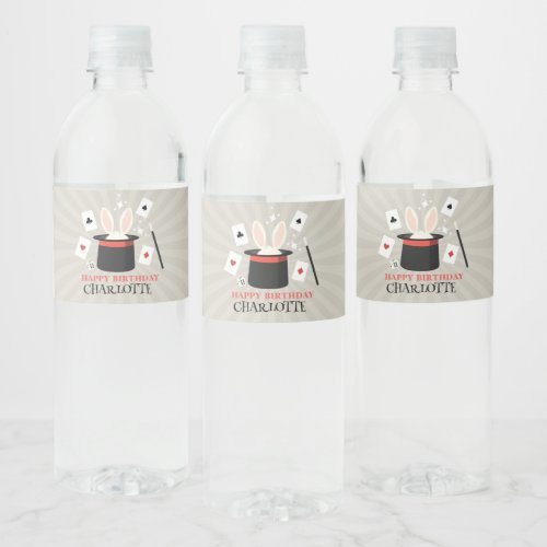 Magic Show Magician Kids Birthday Custom Name Water Bottle Label