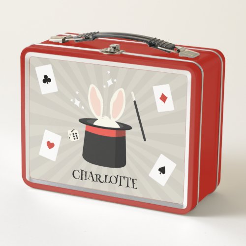 Magic Show Magician Kids Custom Name School Metal Lunch Box