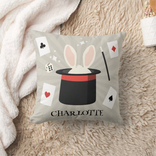 Magic Show Magician Kids Custom Name Throw Pillow