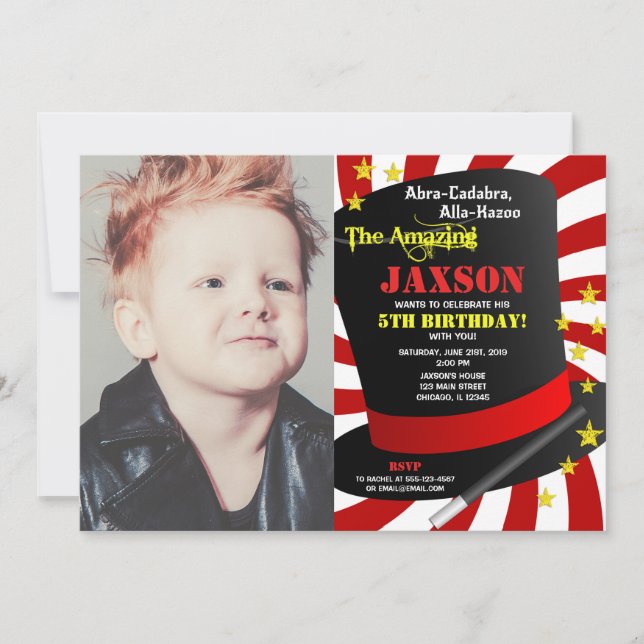 Magic show party birthday magician photo invitation (Front)
