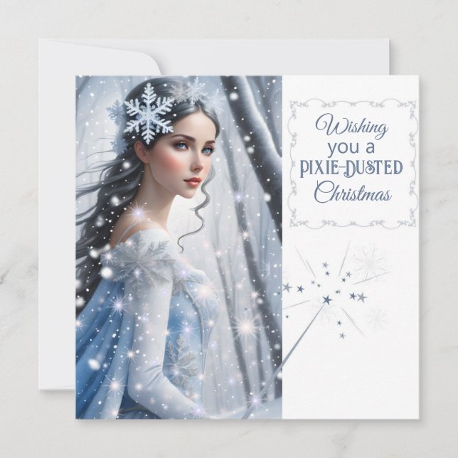 Magic Snow Fairy Christmas Flat Holiday Card (Front)