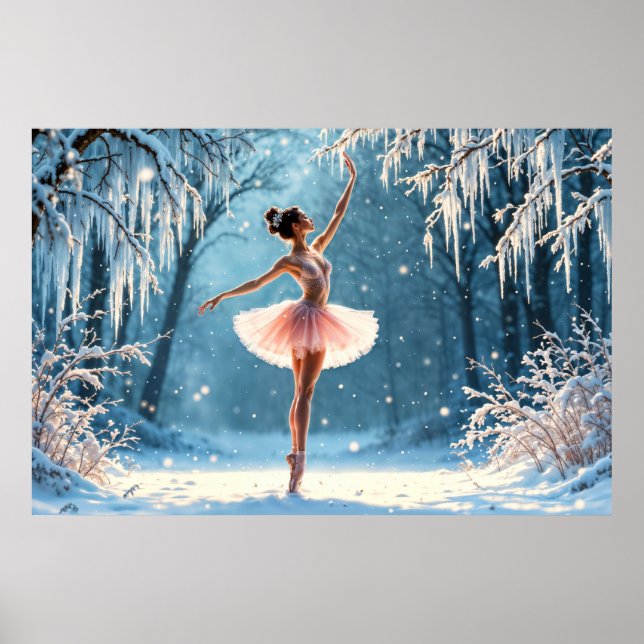 Magic snowfall ballerina winter poise art poster (Front)