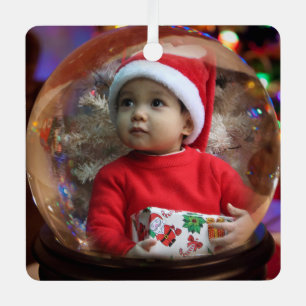 Magic Snowglobe Illusion Holiday 2 Photo Vignette Metal Ornament