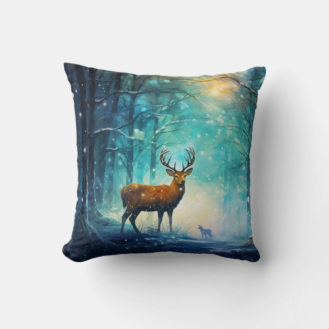 Magic Snowy Forest Art-82109 Throw Pillow (Front)