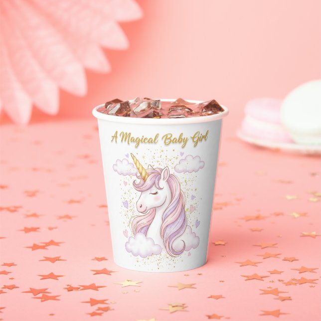 Magic & Sparkles Unicorn Baby Shower Paper Cups (Insitu)