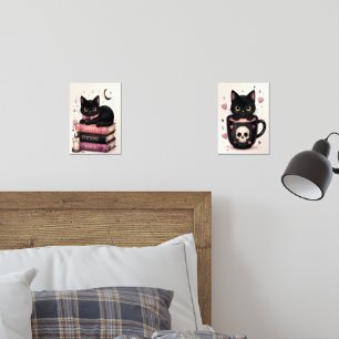 Magic Spell Books Witchy Black Cat Wall Art Sets