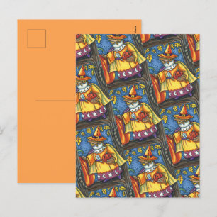 MAGIC SPELLS AND HALLOWEEN HOOTS, OWL WIZARD HOLIDAY POSTCARD