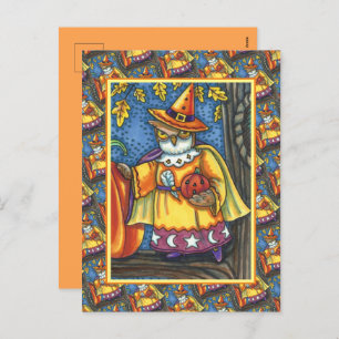 MAGIC SPELLS AND HALLOWEEN HOOTS, OWL WIZARD HOLIDAY POSTCARD