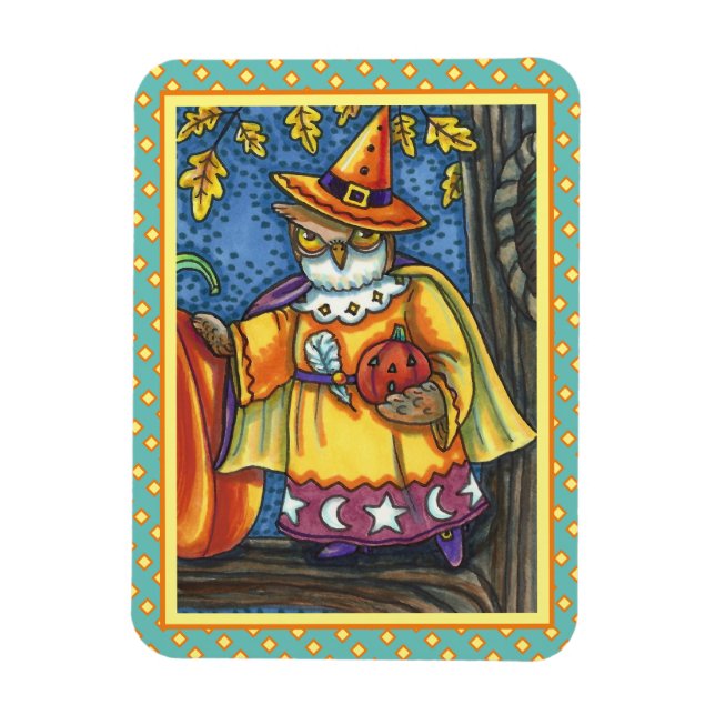 MAGIC SPELLS AND HALLOWEEN HOOTS, OWL WIZARD MAGNET (Vertical)