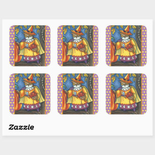 MAGIC SPELLS AND HALLOWEEN HOOTS, OWL WIZARD SQUARE STICKER